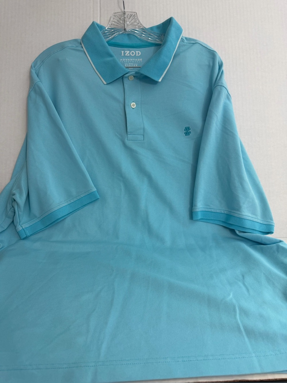 Izod Advantage Performance Men’s Aqua Blue Piqué Polo with Contrast Trim